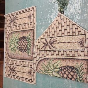 5 Pc vintage Boho Regency pineapple1970's tropical placemat and matching runner.